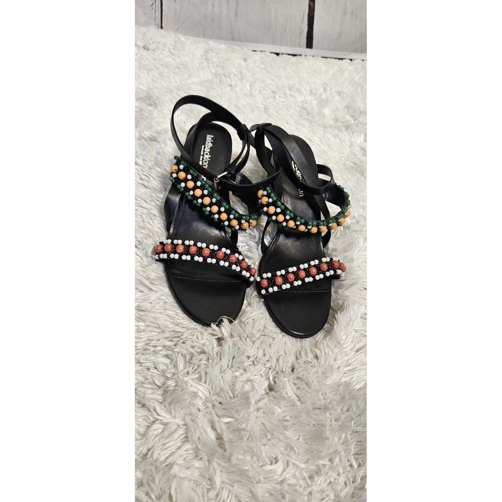 Laidback London‎ Black Beaded Block Heel Strappy Sandals Women Size 38
